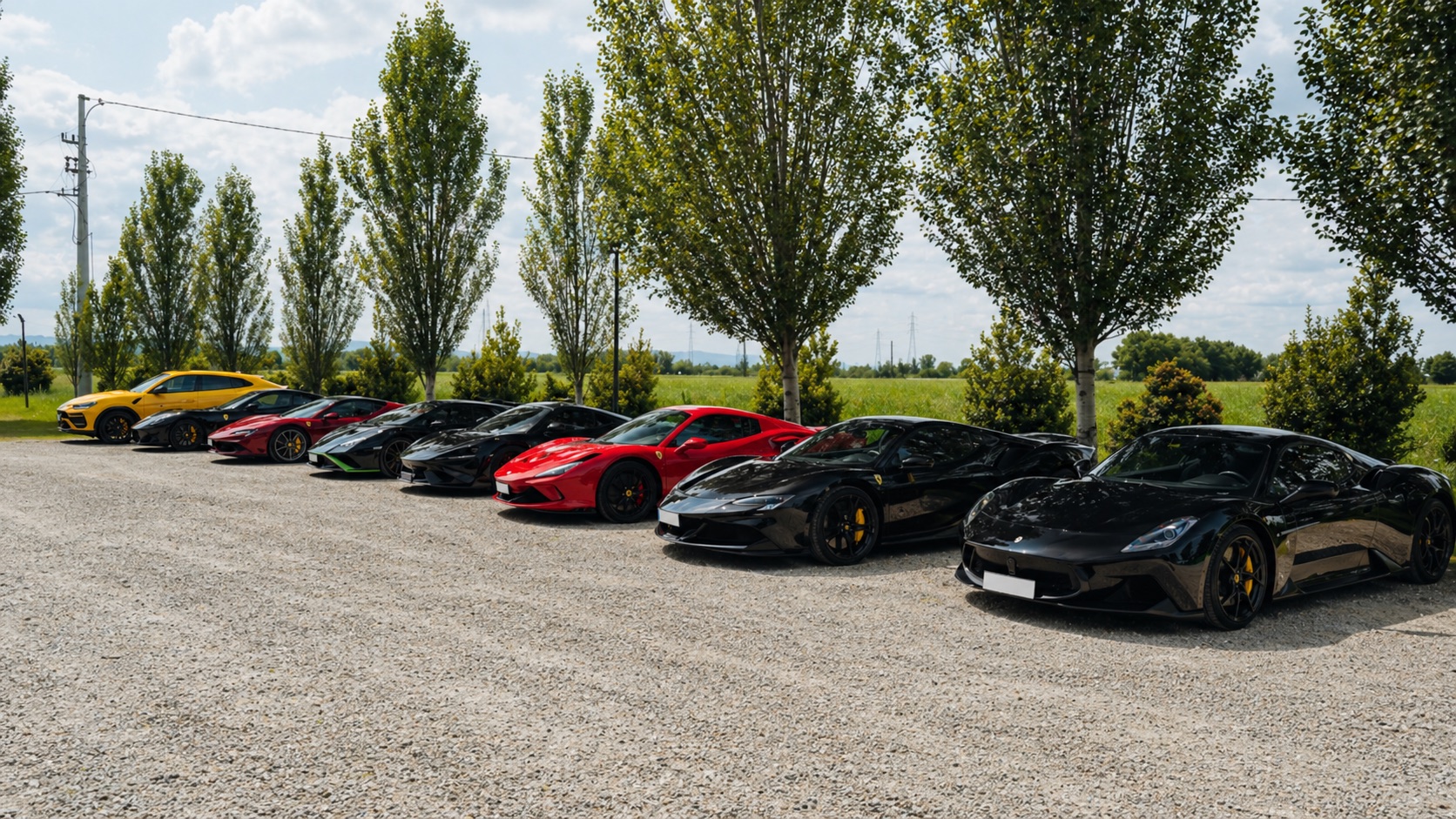 Lineup of supercars in Tuscany